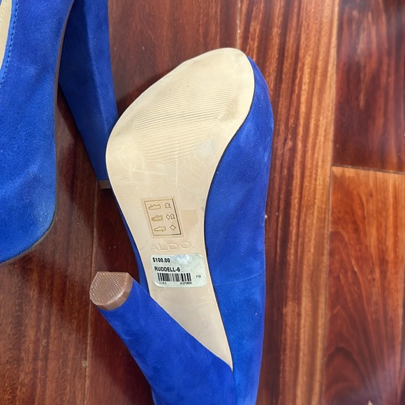ALDO Cobalt Blue Suede Peep Toe Platform Pumps Size 8.5 (EU 39) Ruddell - Picture 9 of 16